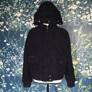 Vtg INC Corduroy Hooded Jacket Black With Pockets